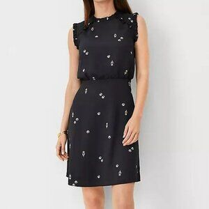 Ann Taylor Floral Print Ruffle Neck Dress